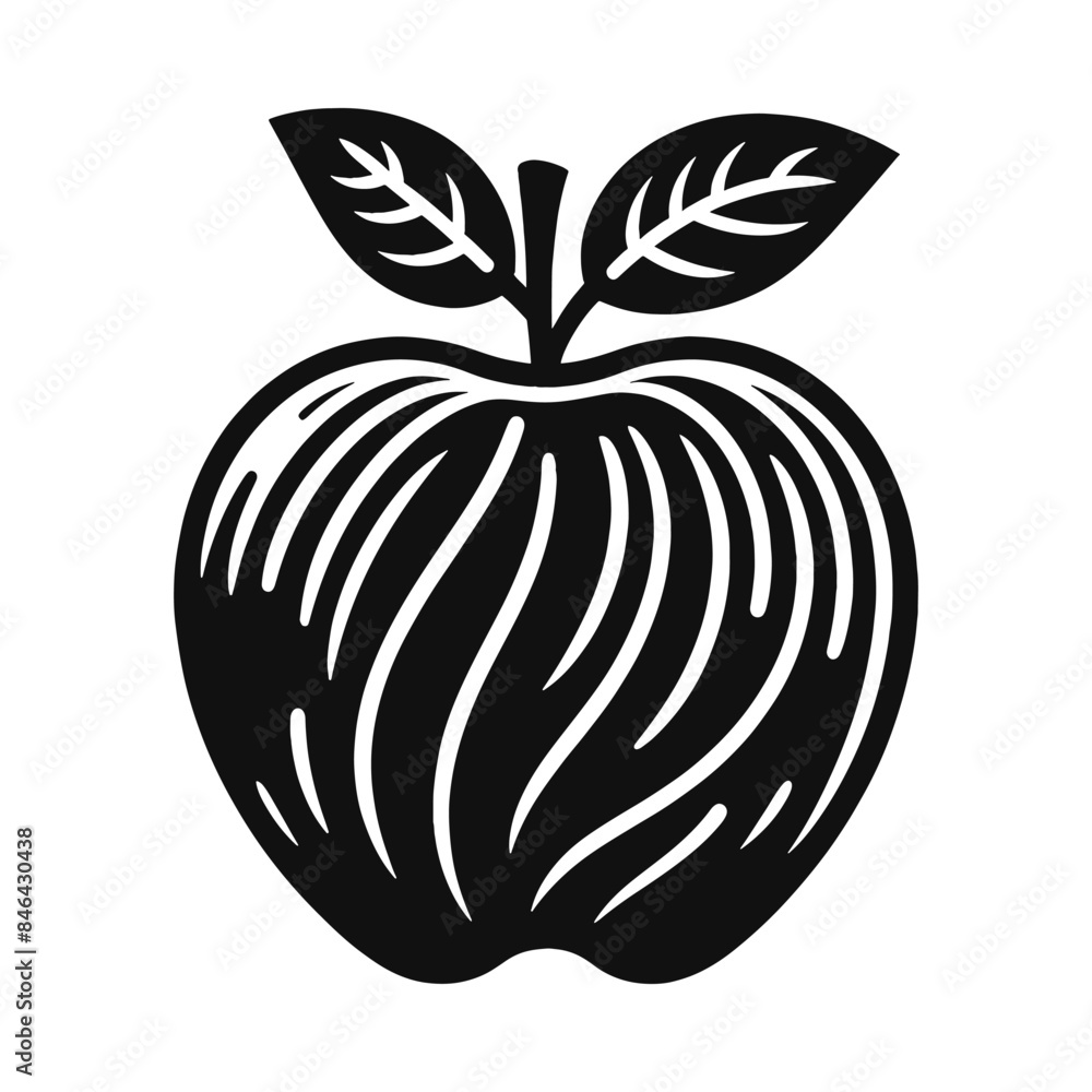 Flat Minimalist Apple Silhouette in Black and White. Flat Minimalist Apple Silhouette in Black and White.