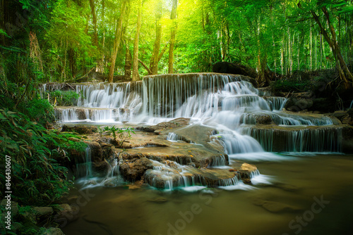 Beauty in nature, amazing waterfall in tropical forest of national park, Thailand	