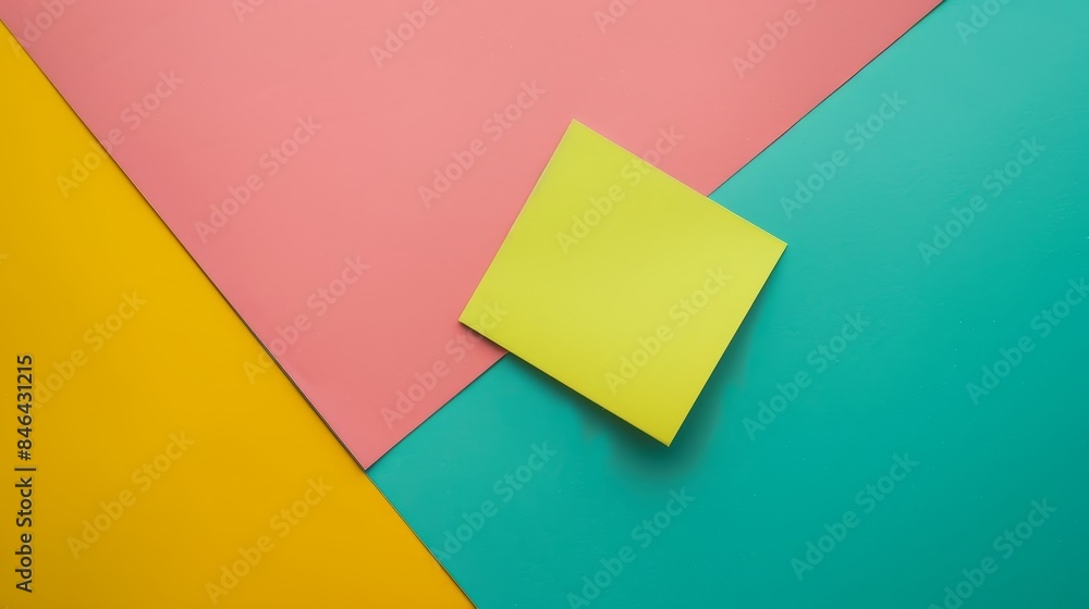 Minimal concept with yellow green sticky notepad, top-down view, isolated background, studio lighting Minimal concept with yellow green sticky notepad, top-down view, isolated background, studio lighting