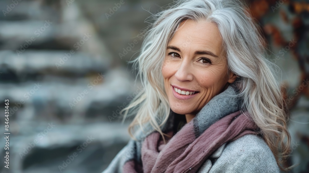 Middle-aged woman smiles. Middle-aged woman smiles.