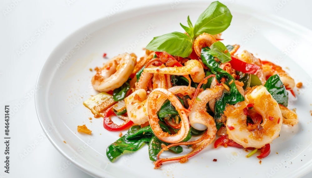 Sizzling Stir-Fried Squid Delight with Fresh Basil Sizzling Stir-Fried Squid Delight with Fresh Basil