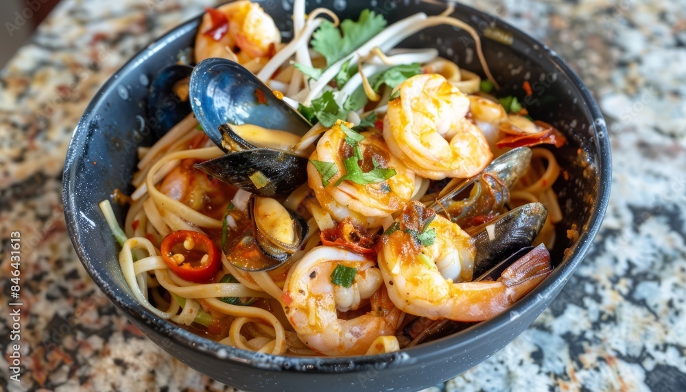 Fiery Flavors: Exploring Asian Spicy Seafood Noodle Dish - AR 7:4 Fiery Flavors: Exploring Asian Spicy Seafood Noodle Dish - AR 7:4