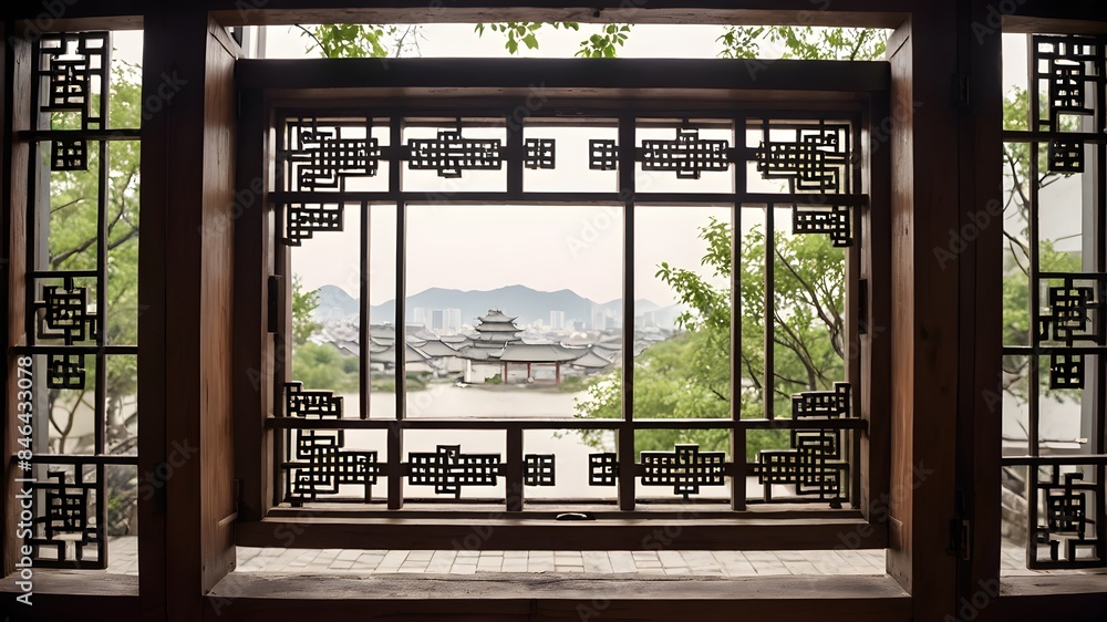 Generative AI. Enter a world of timeless beauty with this charming Chinese-style room. The delicate wooden doors and windows showcase the artistry and attention to detail that defines luxury.