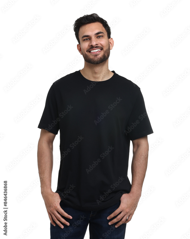 Smiling man in black t-shirt on white background Smiling man in black t-shirt on white background