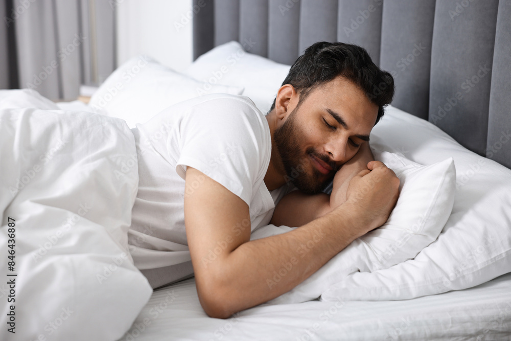 Handsome man sleeping in bed at morning Handsome man sleeping in bed at morning