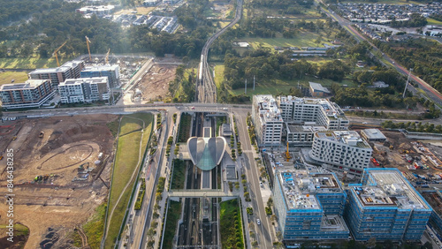 Photography Aerial drone view above Tallawong Station on the metro northwest railway line, G