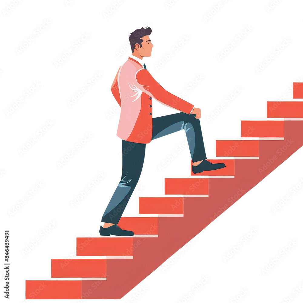 A man in a suit walks up a staircase, symbolizing progress and success. A man in a suit walks up a staircase, symbolizing progress and success.