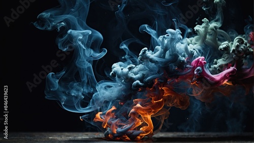 Abstract colored cloud of smoke of black isolated background. 
