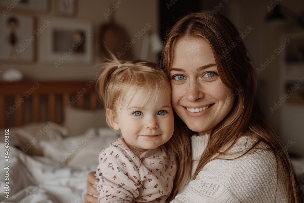 Mother holding the baby in the room Mother holding the baby in the room
