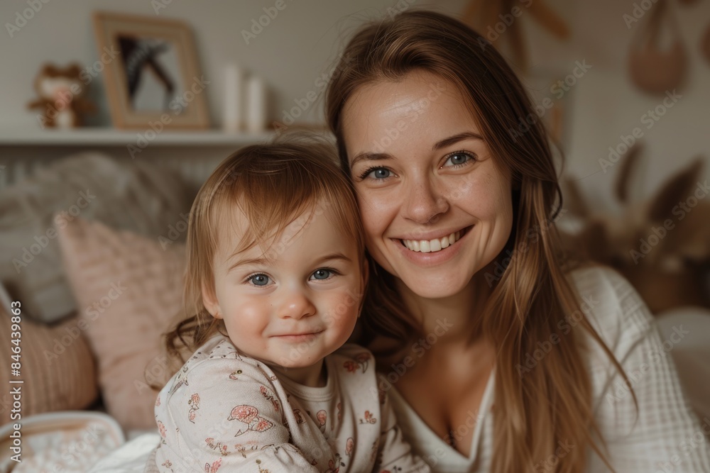 Mother holding the baby in the room Mother holding the baby in the room