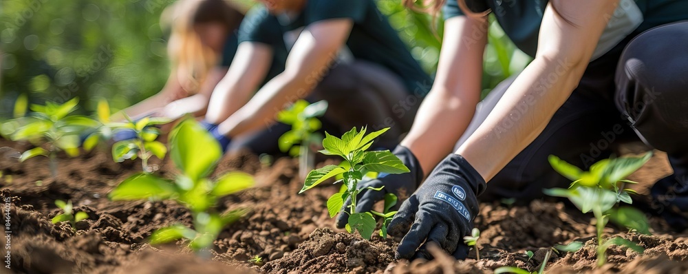Fototapeta premium A corporate team building event focused on planting trees