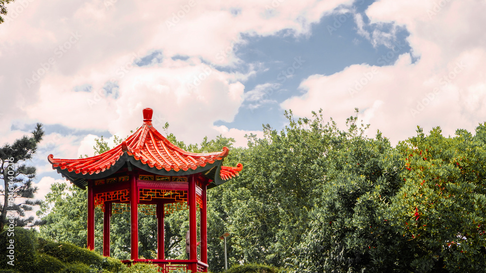Pavilion in the middle of beautiful Chinese gardens Pavilion in the middle of beautiful Chinese gardens