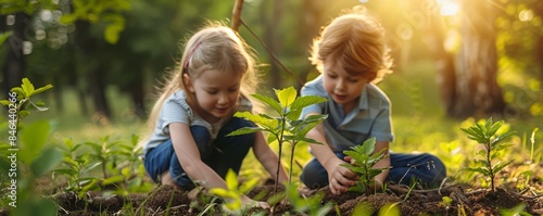 A guide showing children how to care for young trees