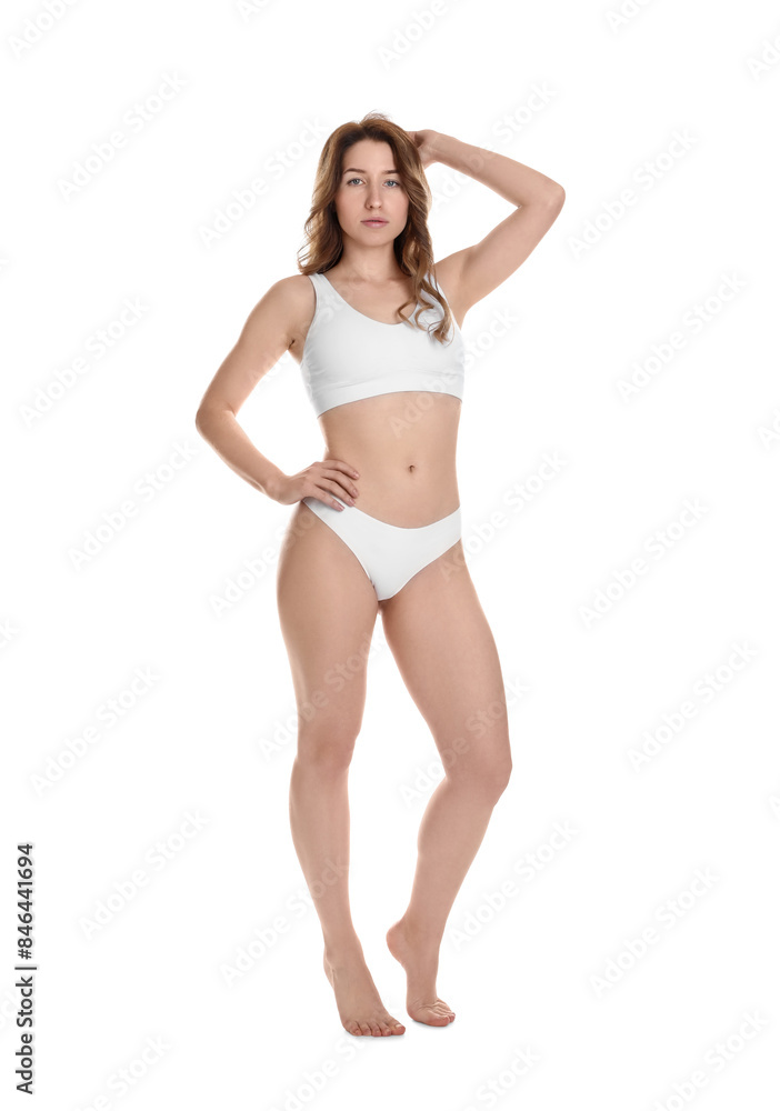 Woman with slim body posing on white background Woman with slim body posing on white background