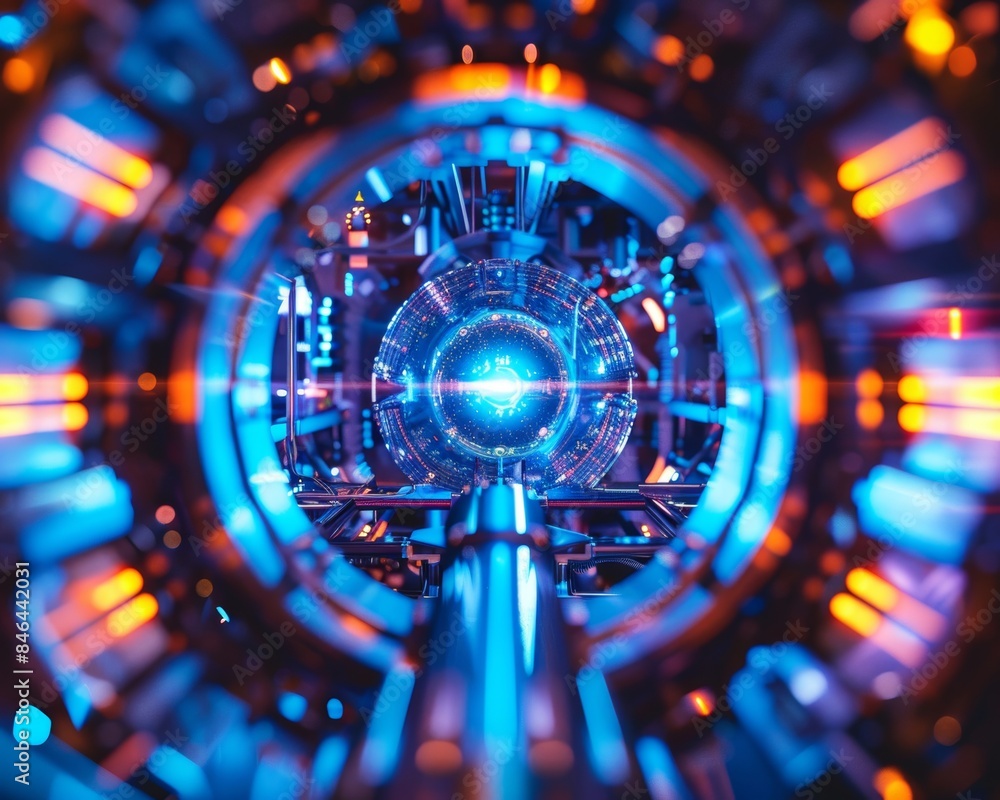 Fototapeta premium An illustrative depiction of a futuristic quantum computer core in operation, showcasing advanced technology and computing power