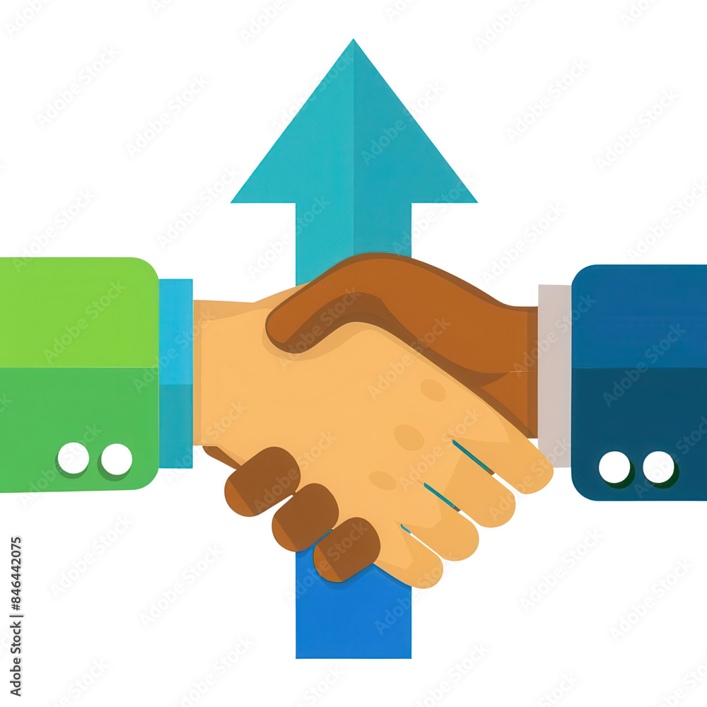 Two hands shaking, symbolizing partnership and collaboration, with an upward arrow representing growth and success. Two hands shaking, symbolizing partnership and collaboration, with an upward arrow representing growth and success.