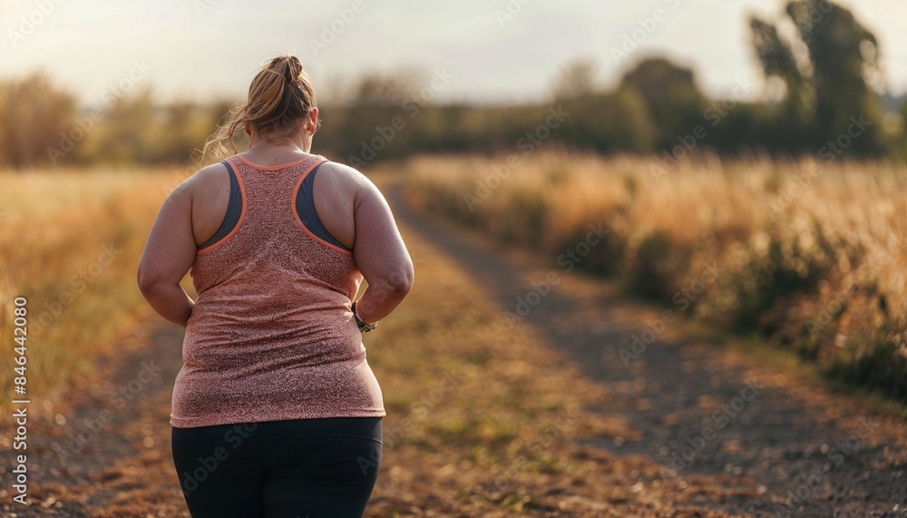 Slightly Overweight Woman Embracing Fitness Journey on a Scenic Dirt Road - AI generated digital art Slightly Overweight Woman Embracing Fitness Journey on a Scenic Dirt Road - AI generated digital art