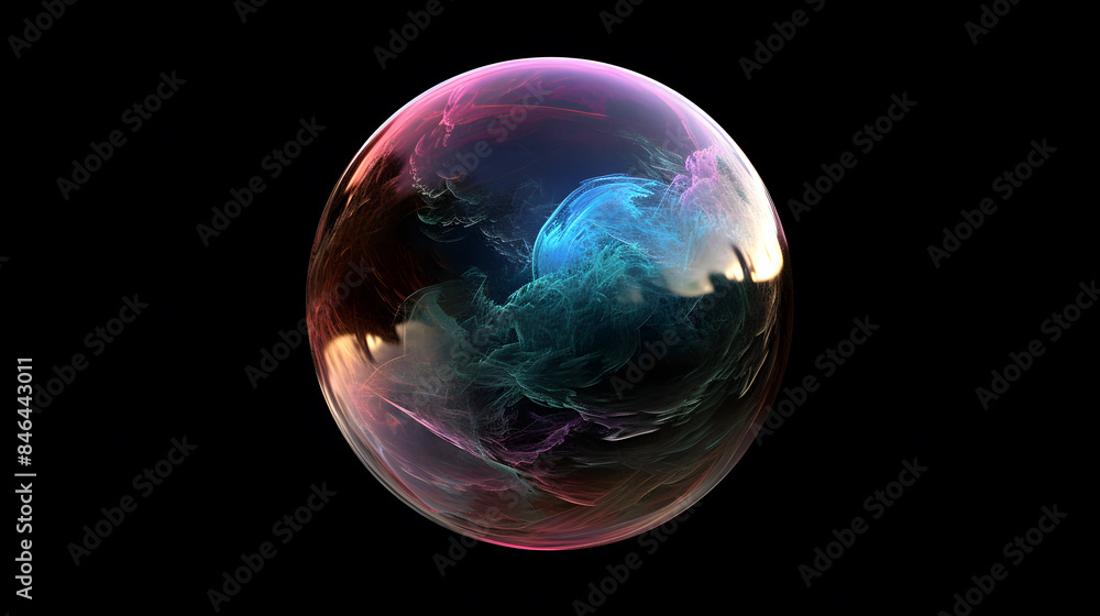 Abstract Spherical Glass Structure with Iridescent Colors on Black Background.. Abstract Spherical Glass Structure with Iridescent Colors on Black Background..