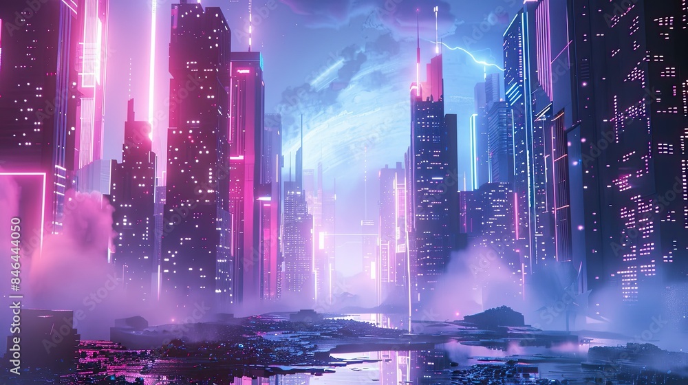 Futuristic cityscape with neon glow Futuristic cityscape with neon glow