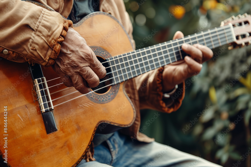 Close-Up of Mature Man's Hands Playing Acoustic Guitar Close-Up of Mature Man's Hands Playing Acoustic Guitar
