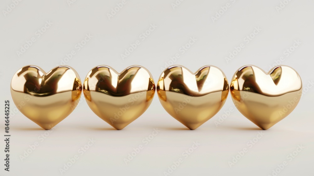 Golden Heart Sculptures in a Row, Generative AI Golden Heart Sculptures in a Row, Generative AI