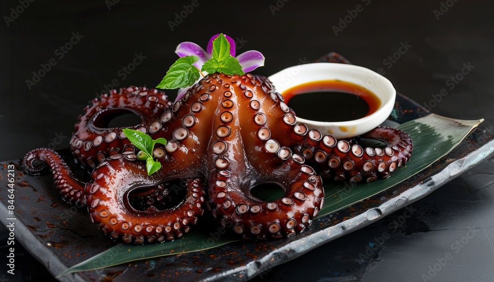 Fototapeta premium Deliciously Tangy: A Guide to Boiled Webfoot Octopus Dish with Dipping Sauce - AR 7:4