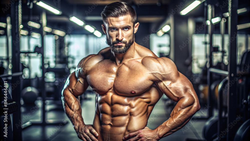 Man strengthening biceps in a gym Man strengthening biceps in a gym