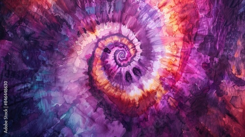 Stylish Vibrant Plum Watercolour Tie Dye Spiral Design photo