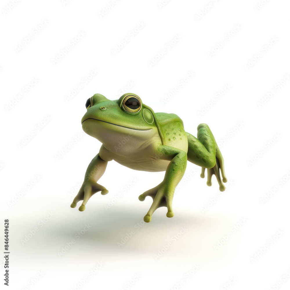 A green tree frog with bright eyes, isolated on a white background A green tree frog with bright eyes, isolated on a white background