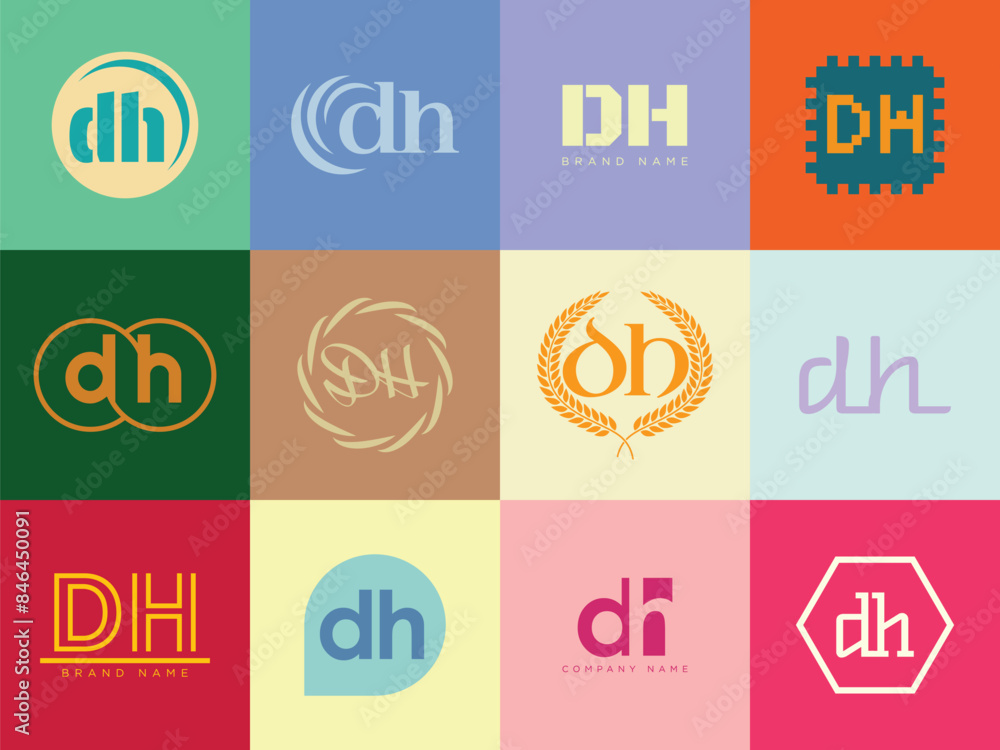 DH logo company template. Letter d and h logotype. Set different classic serif lettering and modern bold text with design elements. Initial font typography. DH logo company template. Letter d and h logotype. Set different classic serif lettering and modern bold text with design elements. Initial font typography.