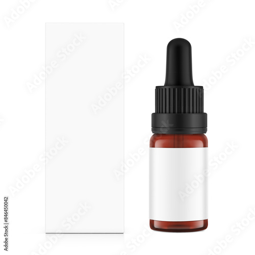 Realistic paperboard packaging box mockup with dropper bottle mockup isolated on white background. Vector illustration. Сan be used for cosmetic, medical and other needs. EPS10.