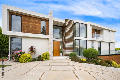 Photography Contemporary house with outdoor view and stylish patio furniture