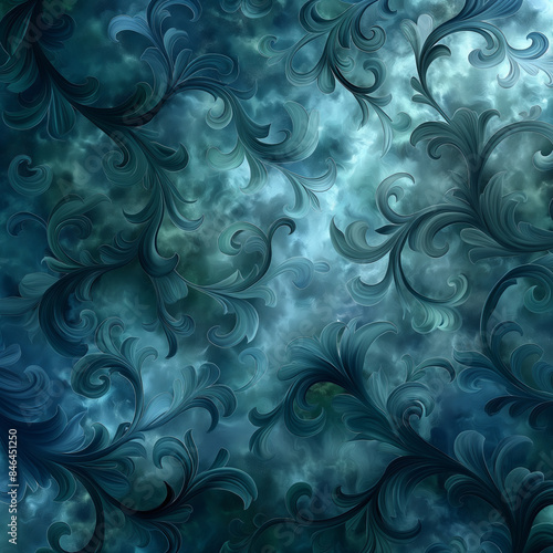 Elegant Abstract Floral Pattern in Shades of Blue and Green