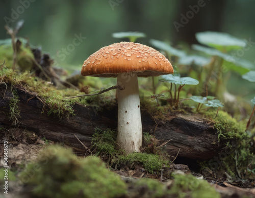 Un fungo solitario cresce in una radura ombreggiata, circondato da piante.