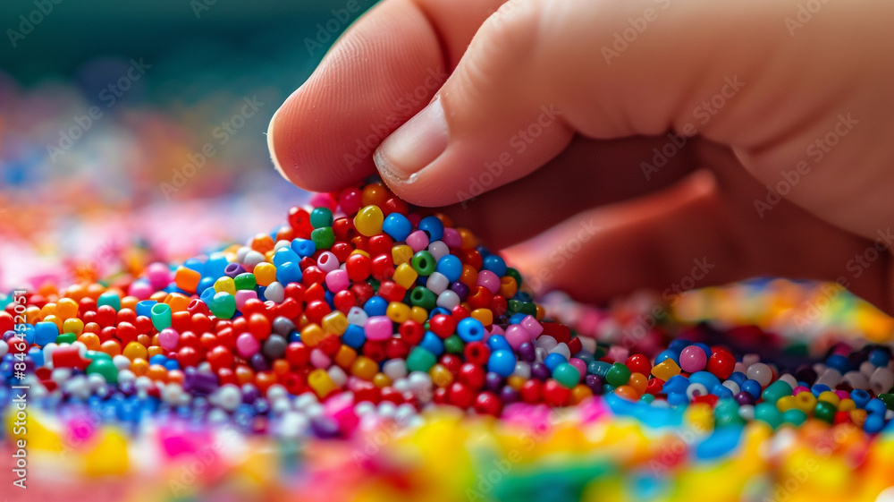 Hand gently playing with colorful beads Hand gently playing with colorful beads