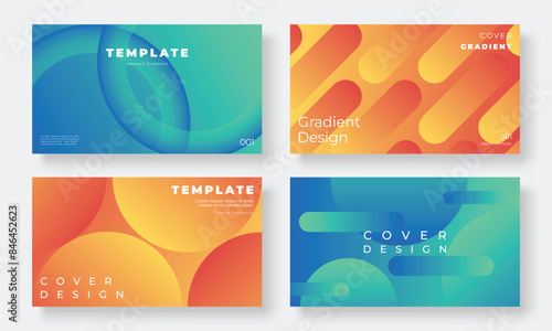 Set of template background design vector. Collection of creative abstract gradient vibrant colorful perspective geometric shape background. Art design for business card, cover, banner, wallpaper. photo