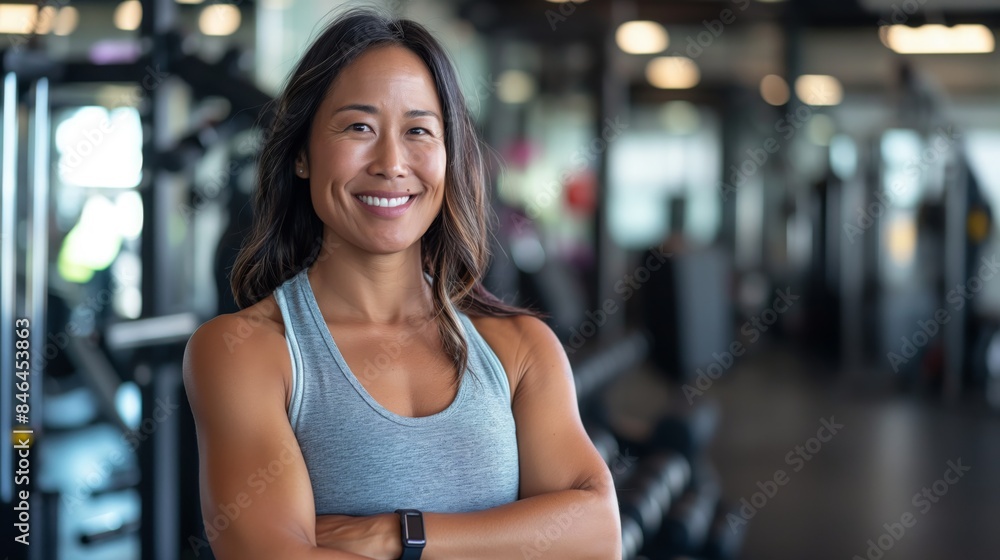 Confident Pacific Islander Female Fitness Trainer in Modern Gym Setting for Fitness and Wellness Concept Confident Pacific Islander Female Fitness Trainer in Modern Gym Setting for Fitness and Wellness Concept