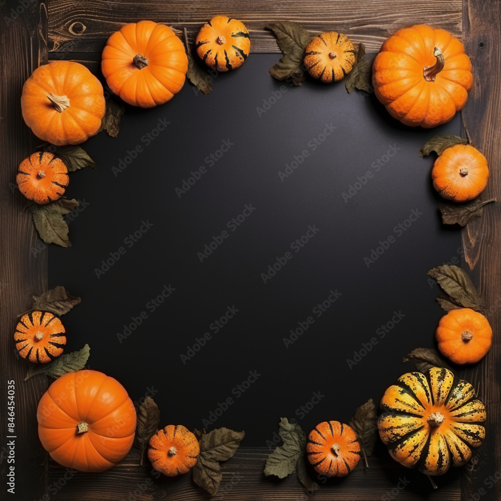 black background with pumpkin frame top view, Al Generation black background with pumpkin frame top view, Al Generation