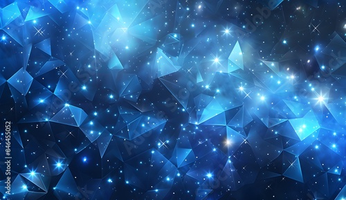 Abstract blue polygon background with shining lights and night sky with stars, in the low poly style  © graphito