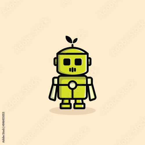 Green Robot Cute Agriculture Vector Cartoon 