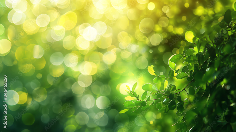 Blurry nature green leaves with bokeh lights, abstract background, nature concept. Background with copy space Blurry nature green leaves with bokeh lights, abstract background, nature concept. Background with copy space