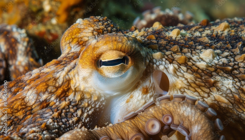 Naklejka premium Intimate Portrait: The Common Octopus Up Close