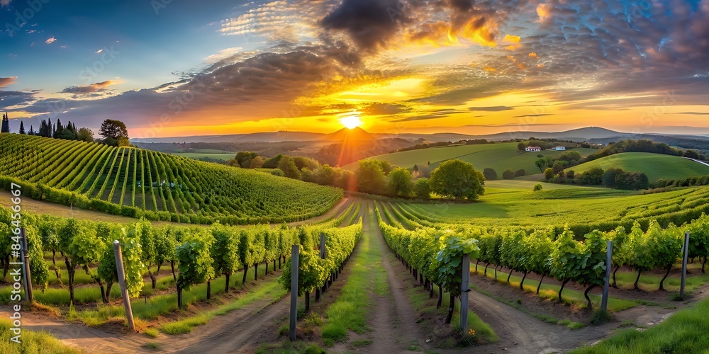 Naklejka premium vineyard at sunset