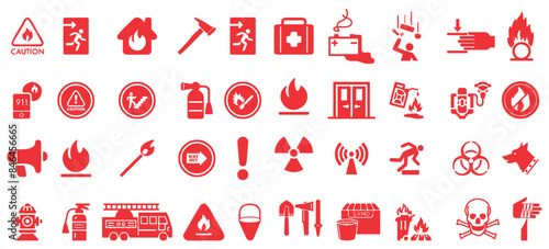 Set of fire fighter stuff icon