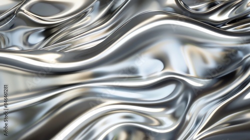 3d render of liquid metal wavy texture, shiny chrome background 
