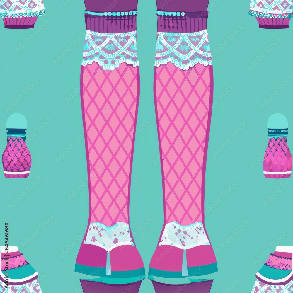 Seamless pattern of knitted leg warmers with ribbed cuffs and lace details, Generative AI Seamless pattern of knitted leg warmers with ribbed cuffs and lace details, Generative AI