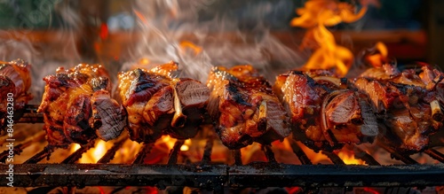 Smoked barbecue ham hocks grilled in an open fire at Oktoberfest photo