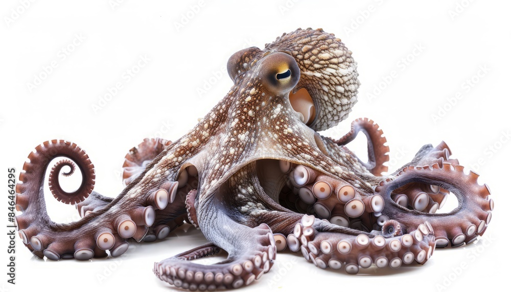 Stunning Solo: Octopus vulgaris in Solitude on White Background Stunning Solo: Octopus vulgaris in Solitude on White Background