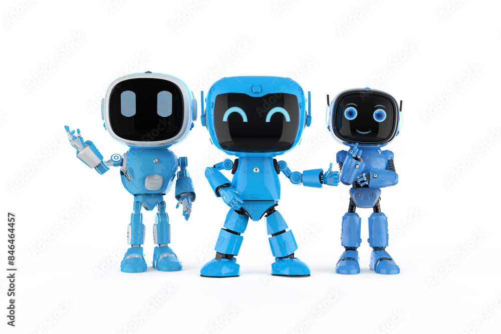 Group of cute and small artificial intelligence personal assistant robots Group of cute and small artificial intelligence personal assistant robots