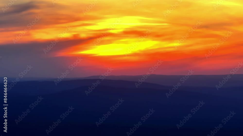 Sunset over the mountains. The sky is colored red and orange and caressed by sunlight. Sunset over the mountains. The sky is colored red and orange and caressed by sunlight.